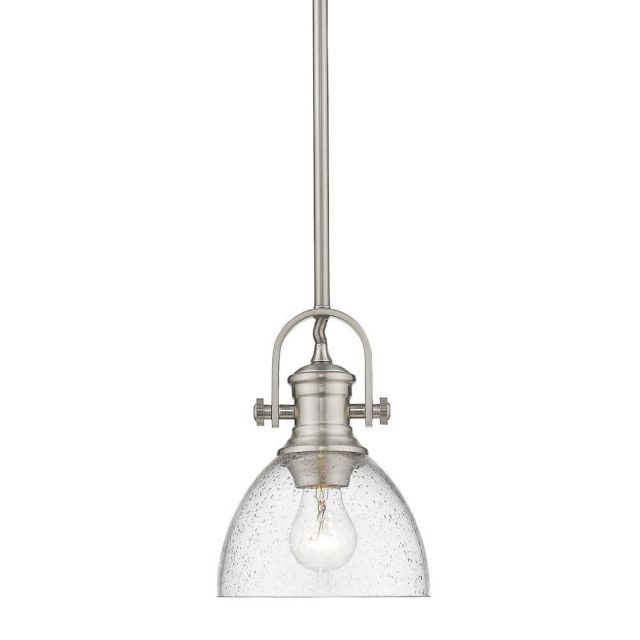 Golden Lighting Hines 7 inch Pendant in Pewter with Seeded Glass 3118-M1L PW-SD