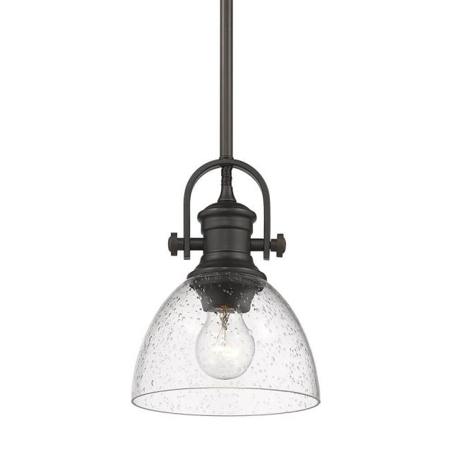 Golden Lighting 3118-M1L RBZ-SD Hines 1 Light 7 inch Pendant in Rubbed Bronze with Seeded Glass