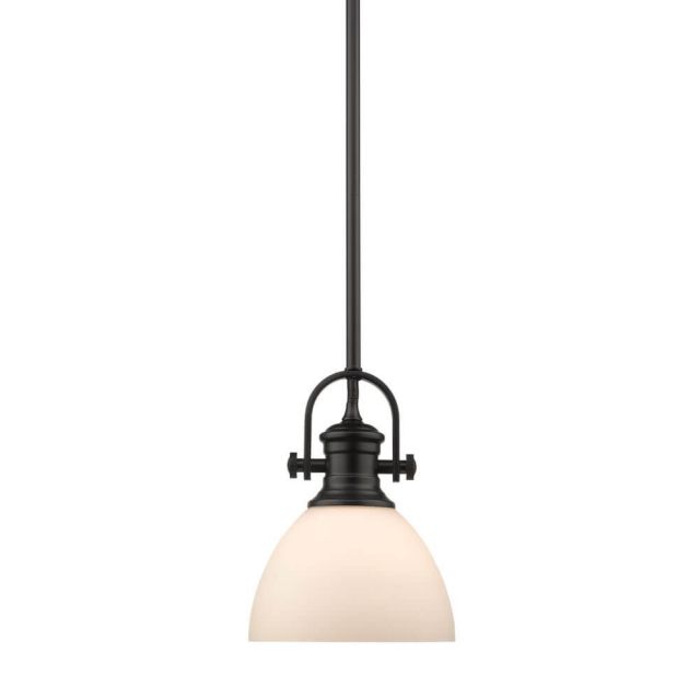 Golden Lighting 3118-M1L BLK-OP Hines 1 Light 7 inch Pendant In Black With Opal Glass