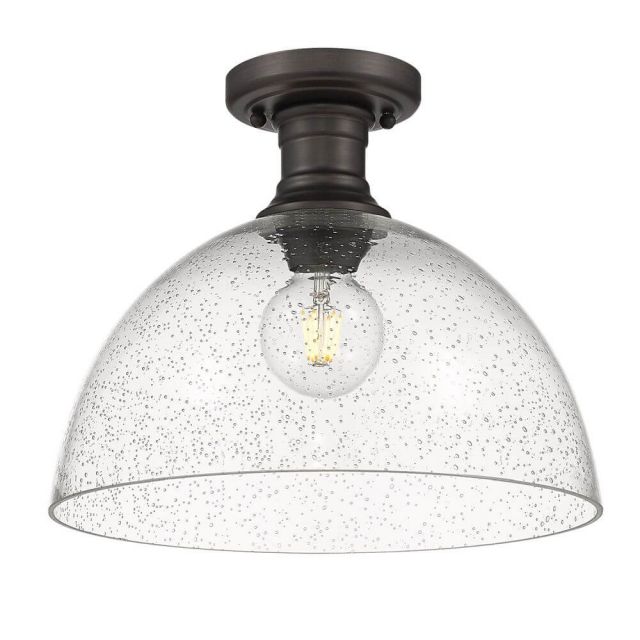 Golden Lighting 3118-SF14 RBZ-SD Hines 1 Light 14 Inch Semi-Flush Mount in Rubbed Bronze with Seeded Glass