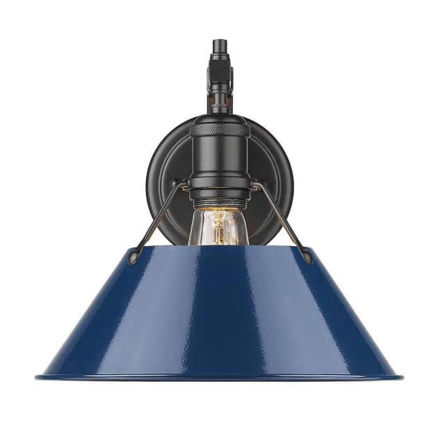 Golden Lighting 3306-1W BLK-NVY Orwell 1 Light 10 Inch Tall Wall Sconce in Matte Black with Matte Navy Shade