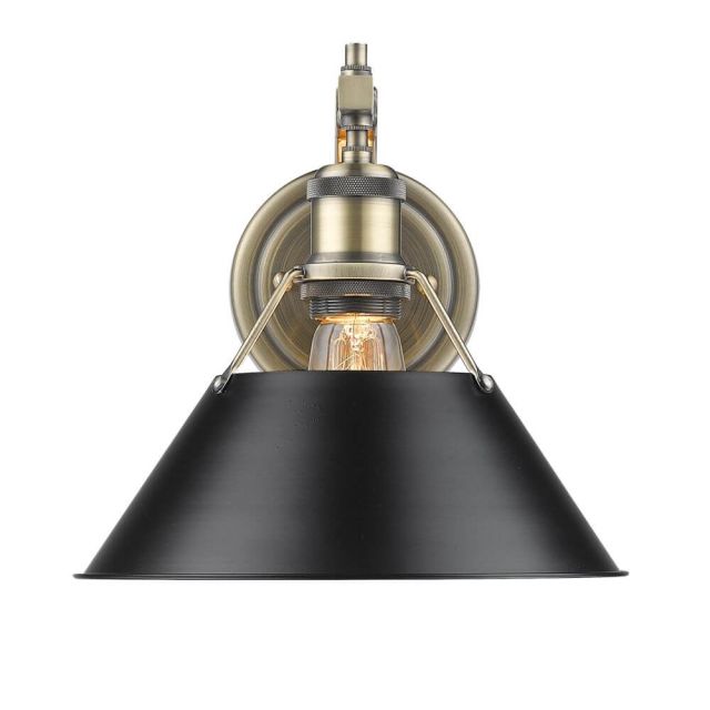 Golden Lighting 3306-1W AB-BLK Orwell 1 Light 10 Inch Tall Wall Sconce In Aged Brass With Black Shade