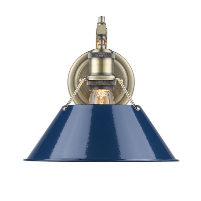 Golden Lighting 3306-1W AB-NVY Orwell 1 Light 10 Inch Tall Wall Sconce In Aged Brass With Navy Blue Shade
