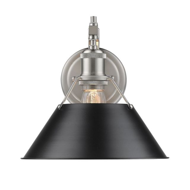 Golden Lighting Orwell 1 Light 10 Inch Tall Wall Sconce In Pewter With Black Shade 3306-1W PW-BLK