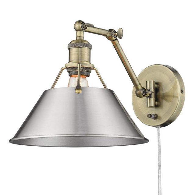 Golden Lighting 3306-A1W AB-PW Orwell 1 Light 9 Inch Tall Articulating Wall Sconce in Aged Brass with Pewter Shade