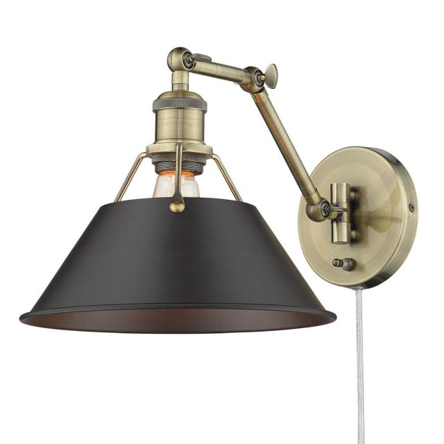 Golden Lighting Orwell 1 Light 9 Inch Tall Articulating Wall Sconce in Aged Brass with Rubbed Bronze Shade 3306-A1W AB-RBZ