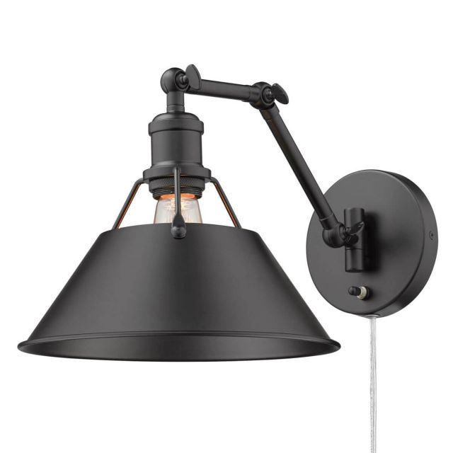 Golden Lighting Orwell 1 Light 9 Inch Tall Articulating Wall Sconce in Matte Black with Matte Black Shade 3306-A1W BLK-BLK
