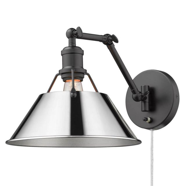 Golden Lighting Orwell 1 Light 9 Inch Tall Articulating Wall Sconce in Matte Black with Chrome Shade 3306-A1W BLK-CH