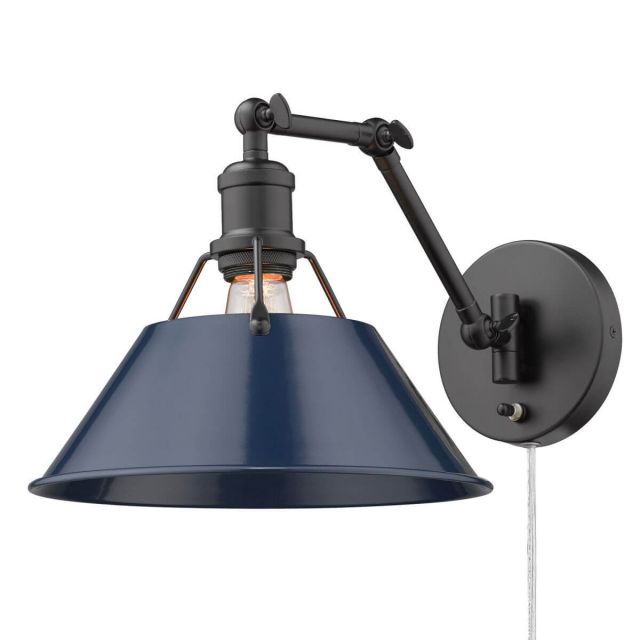 Golden Lighting 3306-A1W BLK-NVY Orwell 1 Light 9 Inch Tall Articulating Wall Sconce in Matte Black with Navy Blue Shade