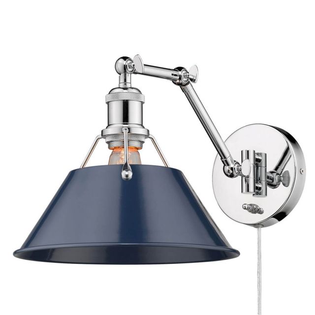 Golden Lighting 3306-A1W CH-NVY Orwell 1 Light 9 Inch Tall Articulating Wall Sconce in Chrome with Navy Blue Shade