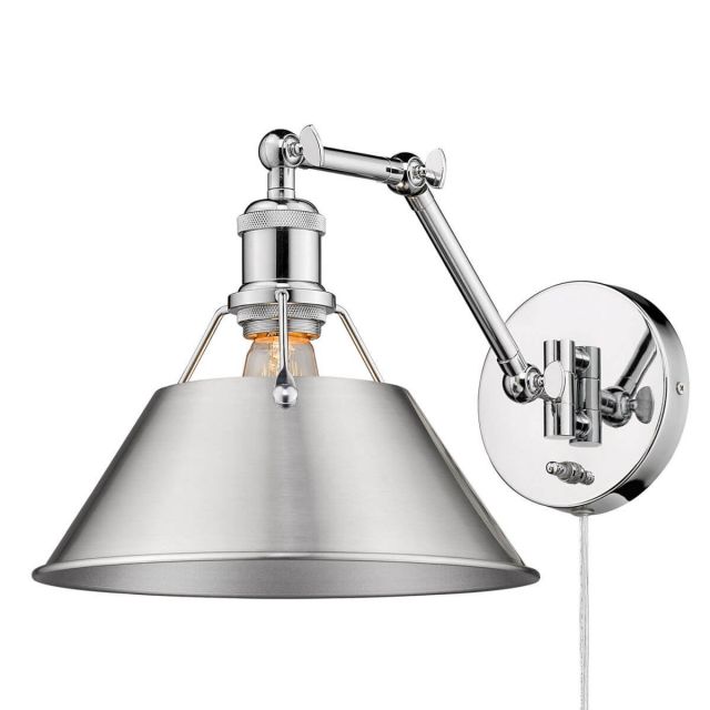 Golden Lighting 3306-A1W CH-PW Orwell 1 Light 9 Inch Tall Articulating Wall Sconce in Chrome with Pewter Shade