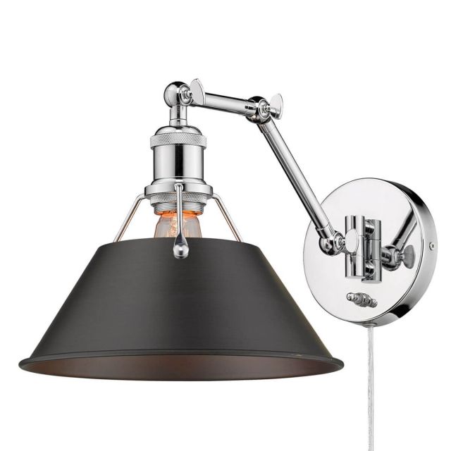 Golden Lighting 3306-A1W CH-RBZ Orwell 1 Light 9 Inch Tall Articulating Wall Sconce in Chrome with Rubbed Bronze Shade