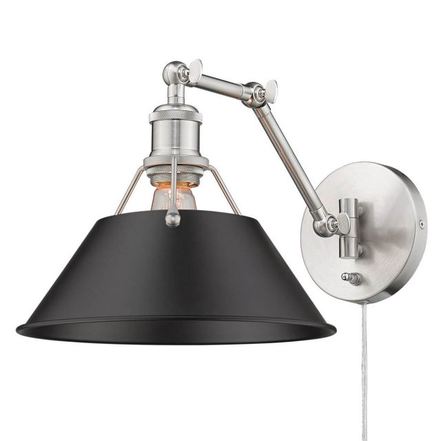 Golden Lighting 3306-A1W PW-BLK Orwell 1 Light 9 Inch Tall Articulating Wall Sconce in Pewter with Matte Black Shade