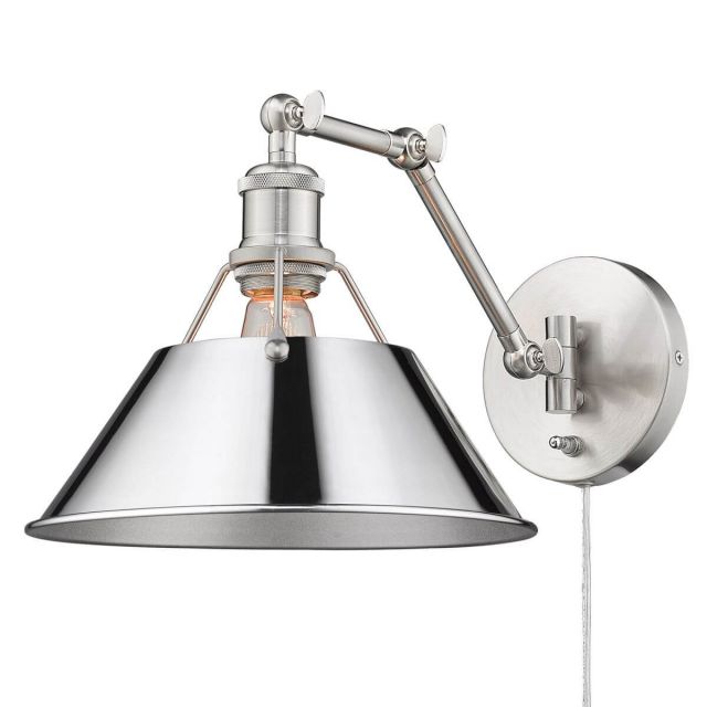 Golden Lighting Orwell 1 Light 9 Inch Tall Articulating Wall Sconce in Pewter with Chrome Shade 3306-A1W PW-CH