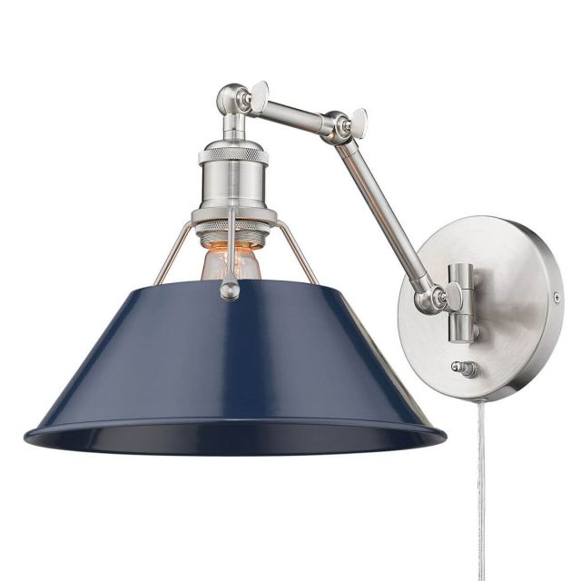 Golden Lighting 3306-A1W PW-NVY Orwell 1 Light 9 Inch Tall Articulating Wall Sconce in Pewter with Navy Blue Shade