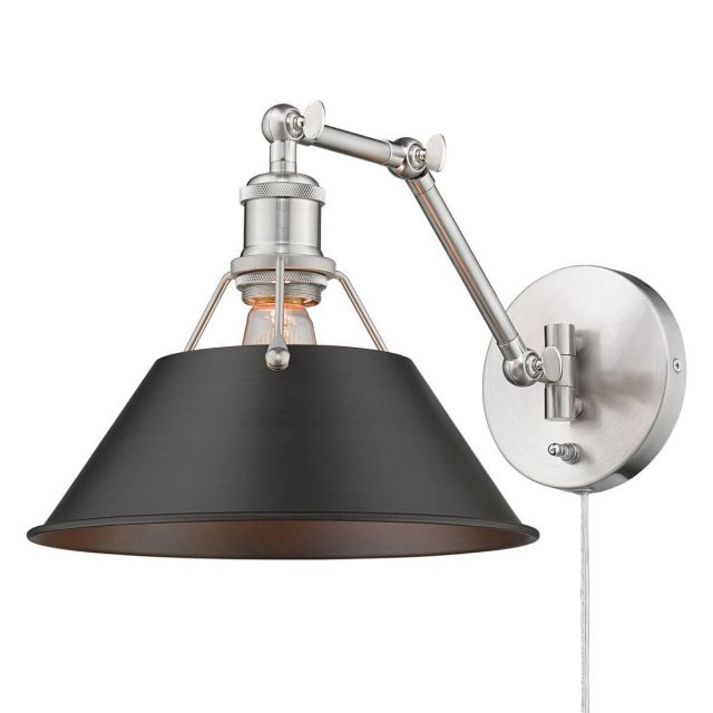 Golden Lighting 3306-A1W PW-RBZ Orwell 1 Light 9 Inch Tall Articulating Wall Sconce in Pewter with Rubbed Bronze Shade