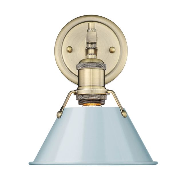 Golden Lighting Orwell 1 Light 10 inch Tall Wall Sconce in Aged Brass with Seafoam Shade 3306-BA1 AB-SF