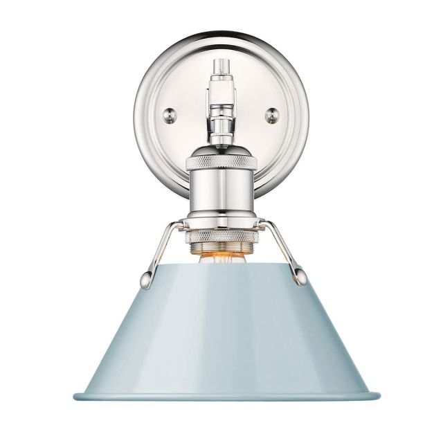 Golden Lighting 3306-BA1 CH-SF Orwell 1 Light 10 inch Tall Wall Sconce in Chrome with Seafoam Shade
