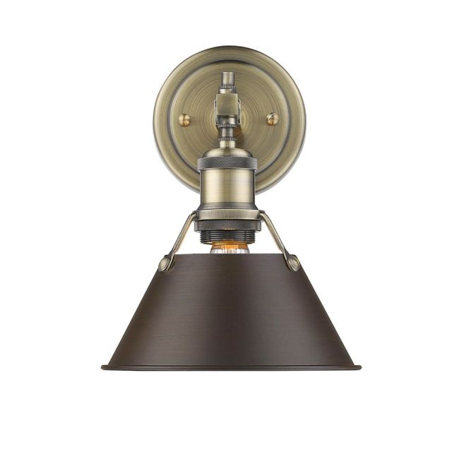 Golden Lighting Orwell 1 Light 8 Inch Bath Vanity In Aged Brass With Rubbed Bronze Shade 3306-BA1 AB-RBZ