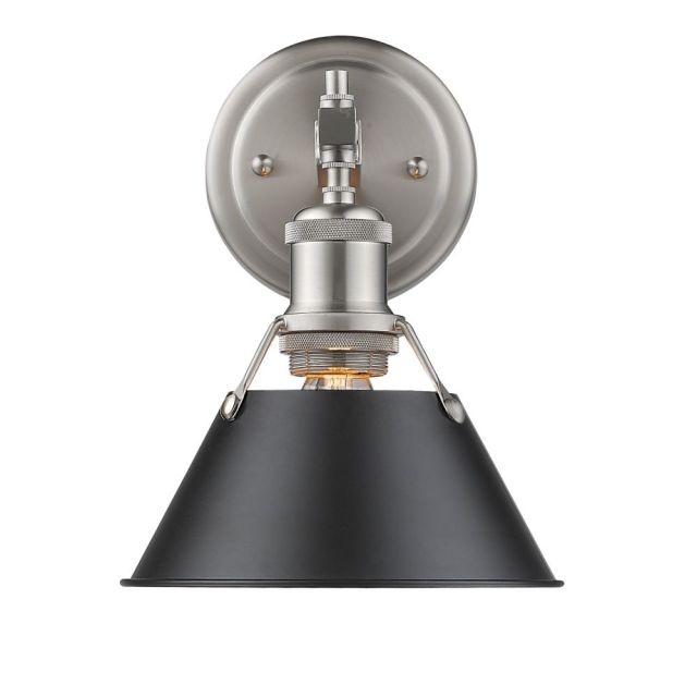Golden Lighting 3306-BA1 PW-BLK Orwell 1 Light 8 Inch Bath Vanity In Pewter With Black Shade