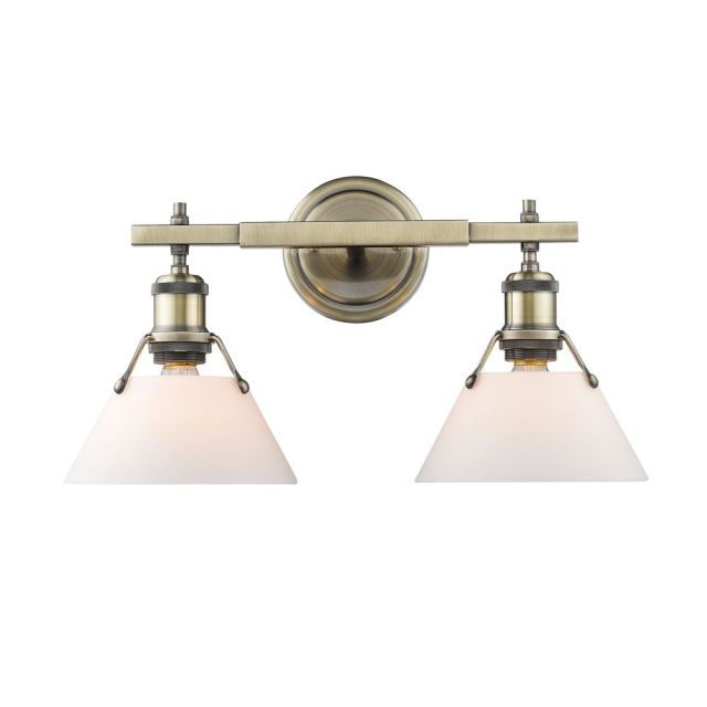 Golden Lighting 3306-BA2 AB-OP Orwell 2 Light 18 Inch Bath Vanity In Aged Brass With Opal Shade