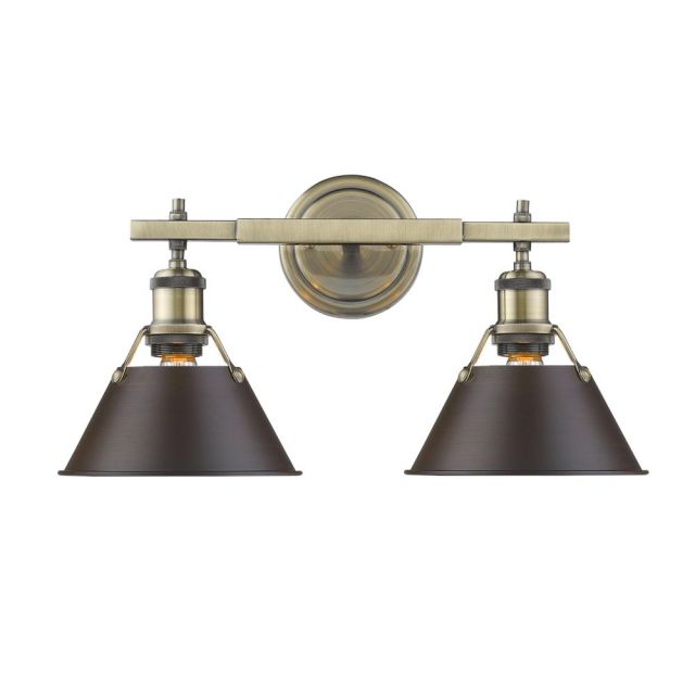 Golden Lighting Orwell 2 Light 18 Inch Bath Vanity In Aged Brass With Rubbed Bronze Shade 3306-BA2 AB-RBZ