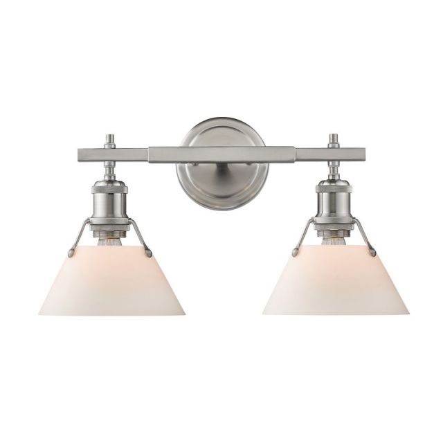 Golden Lighting 3306-BA2 PW-OP Orwell 2 Light 18 Inch Bath Vanity In Pewter With Opal Shade