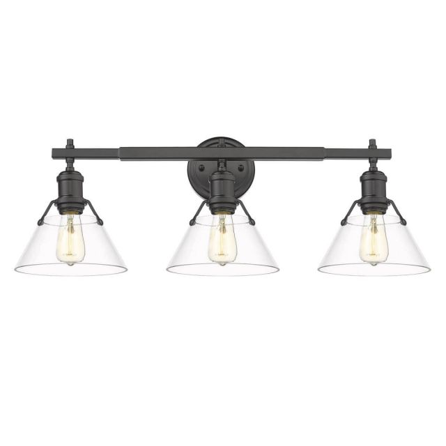Golden Lighting 3306-BA3 BLK-CLR Orwell 3 Light 27 inch Bath Vanity in Matte Black with Clear Glass Shade