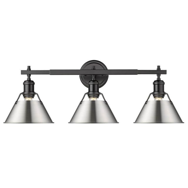 Golden Lighting 3306-BA3 BLK-PW Orwell 3 Light 24 Inch Bath Vanity in Matte Black with Pewter Shade