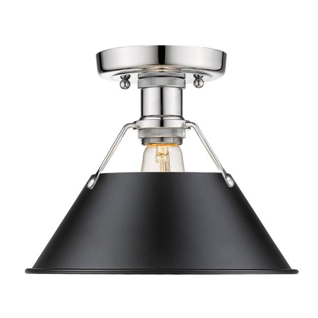 Golden Lighting 3306-FM CH-BLK Orwell CH 1 Light 10 Inch Flush Mount in Chrome with Black Shade