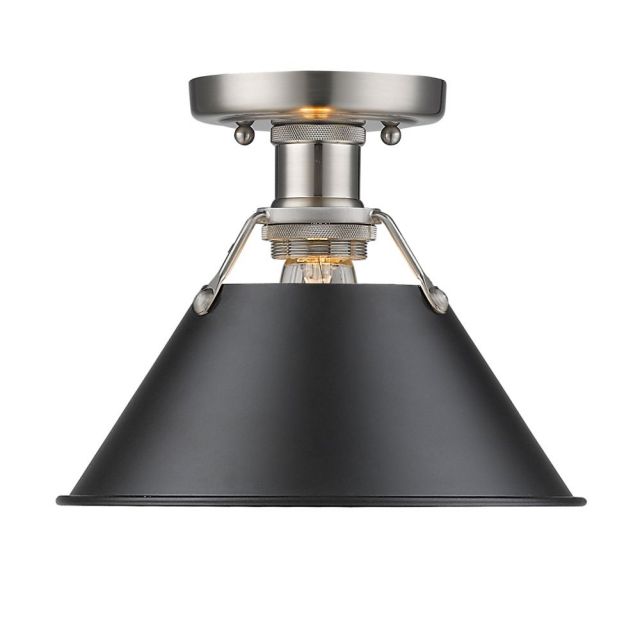 Golden Lighting Orwell 1 Light 10 Inch Flush Mount In Pewter With Black Shade 3306-FM PW-BLK