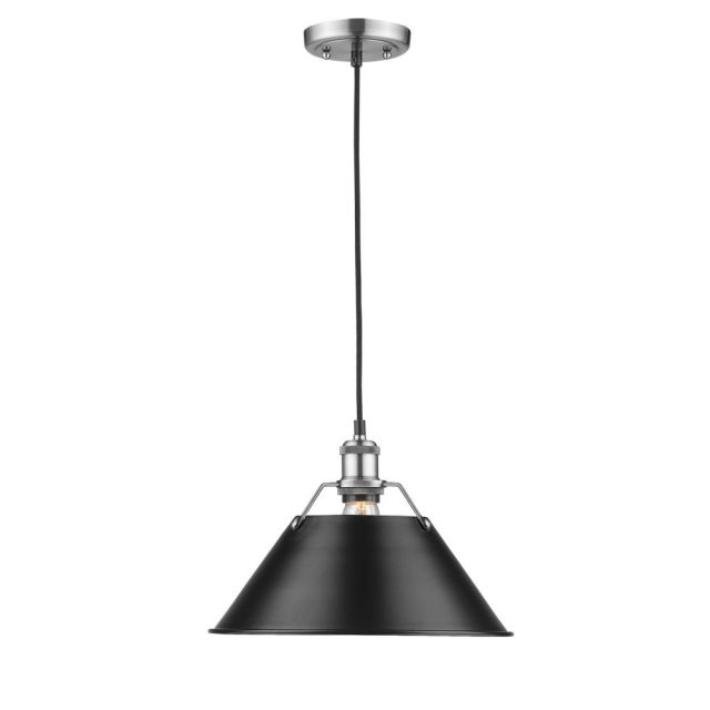 Golden Lighting 3306-L PW-BLK Orwell 1 Light 14 Inch Pendant In Pewter With Black Shade
