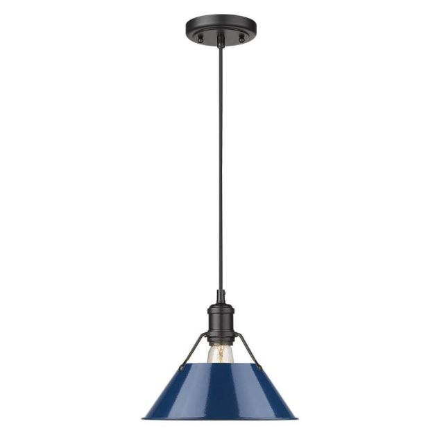 Golden Lighting Orwell 1 Light 10 Inch Pendant in Matte Black with Matte Navy Shade 3306-M BLK-NVY