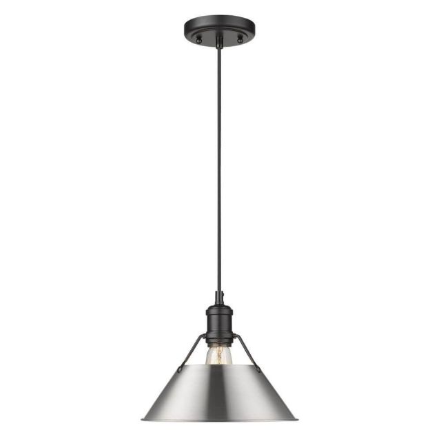 Golden Lighting 3306-M BLK-PW Orwell 1 Light 10 Inch Pendant in Matte Black with Pewter Shade
