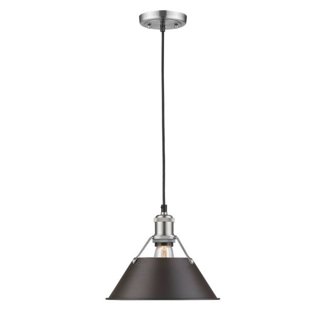 Golden Lighting Orwell 1 Light 10 Inch Pendant In Pewter With Rubbed Bronze Shade - 3306-M PW-RBZ