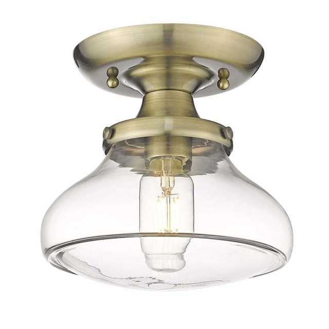 Golden Lighting 3419-SF AB-CLR Nash 1 Light 8 inch Semi-Flush Mount in Aged Brass with Clear Glass