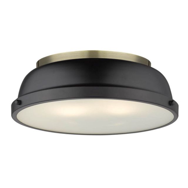Golden Lighting 3602-14 AB-BLK Duncan 14 inch Flush Mount in Aged Brass with a Matte Black Shade
