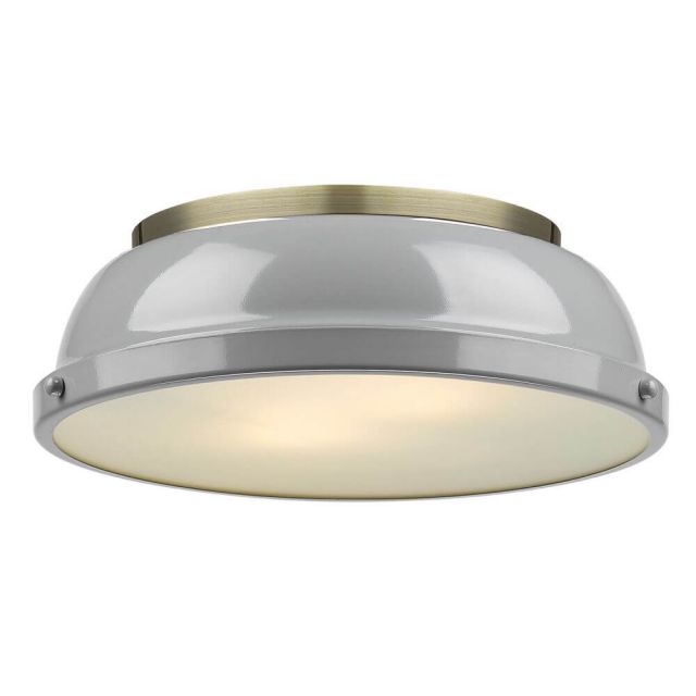 Golden Lighting Duncan 14 inch Flush Mount in Aged Brass with a Gray Shade - 3602-14 AB-GY