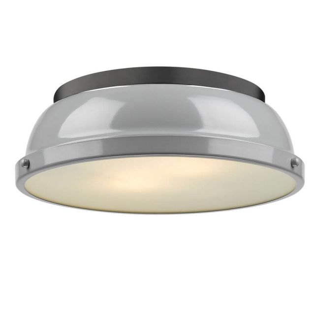 Golden Lighting Duncan 14 inch Flush Mount in Black with a Gray Shade - 3602-14 BLK-GY