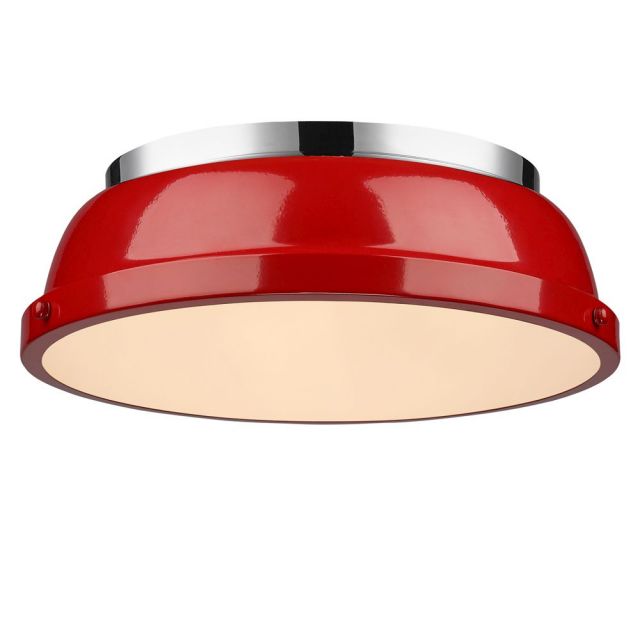 Golden Lighting Duncan 14 Inch Flush Mount In Chrome with Red Shade - 3602-14 CH-RD