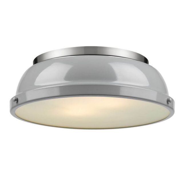 Golden Lighting Duncan 14 inch Flush Mount in Pewter with a Gray Shade - 3602-14 PW-GY