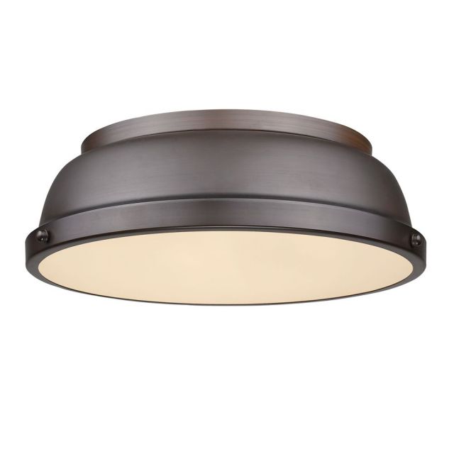Golden Lighting 3602-14 RBZ-RBZ Duncan 14 Inch Flush Mount In Rubbed Bronze with Rubbed Bronze Shade