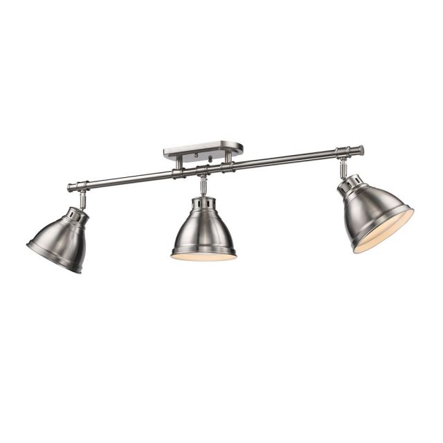 Golden Lighting 3602-3SF PW-PW Duncan 3 Light 35 Inch Semi-Flush Mount-Track Light In Pewter with Pewter Shades