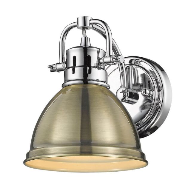 Golden Lighting Duncan 1 Light 7 inch Bath Vanity in Chrome with Aged Brass Shade 3602-BA1 CH-AB