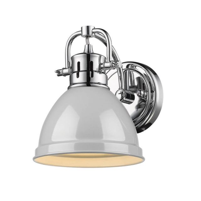 Golden Lighting 3602-BA1 CH-GY Duncan 1 Light 7 inch Bath Vanity in Chrome with a Gray Shade