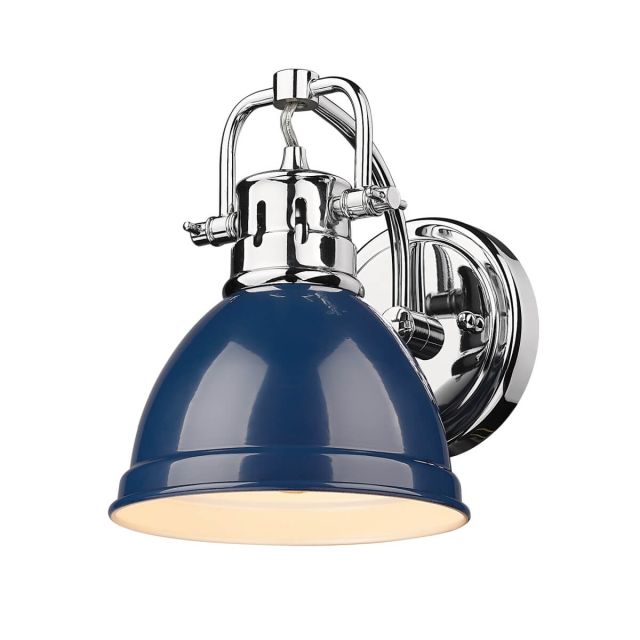 Golden Lighting 3602-BA1 CH-NVY Duncan 1 Light 9 inch Tall Wall Sconce in Chrome with Navy Blue Shade
