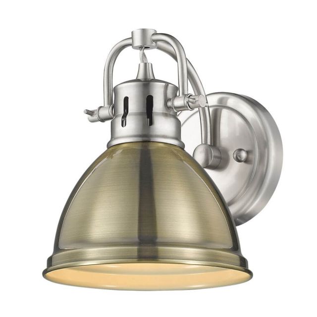 Golden Lighting 3602-BA1 PW-AB Duncan 1 Light 7 inch Bath Vanity in Pewter with Aged Brass Shade