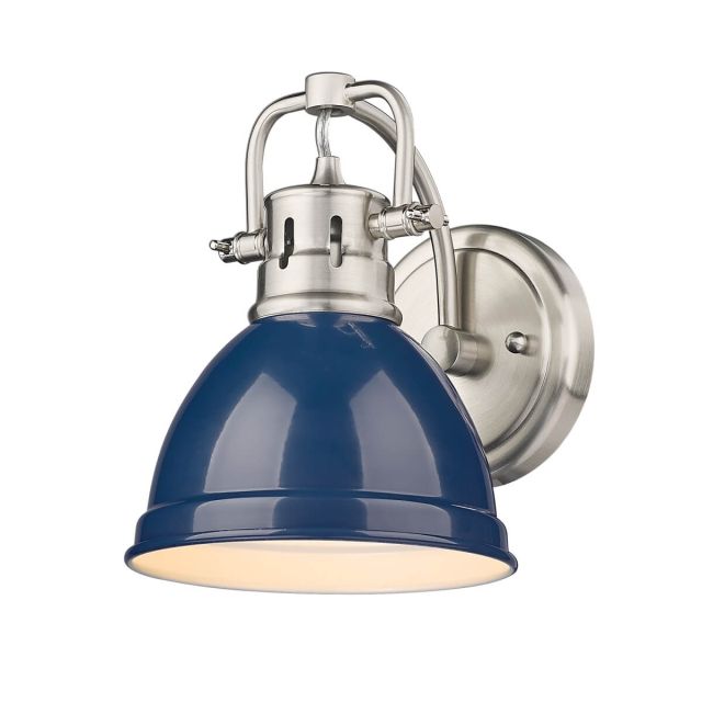 Golden Lighting 3602-BA1 PW-NVY Duncan 1 Light 9 inch Tall Wall Sconce in Pewter with Navy Blue Shade
