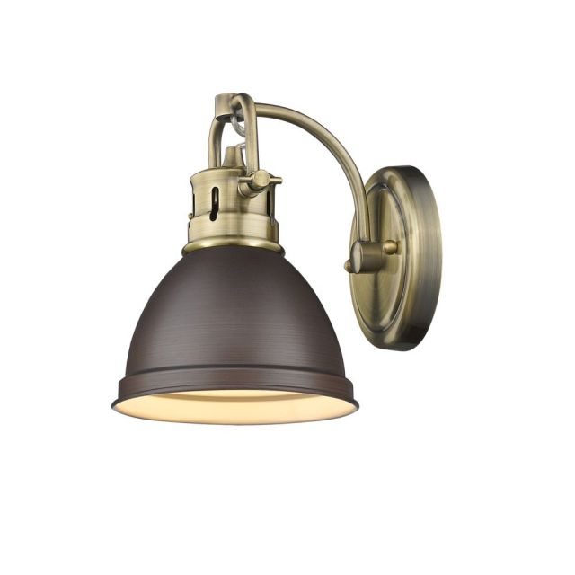 Golden Lighting 3602-BA1 AB-RBZ Duncan 1 Light 7 inch Bath Vanity In Aged Brass With Rubbed Bronze Shade