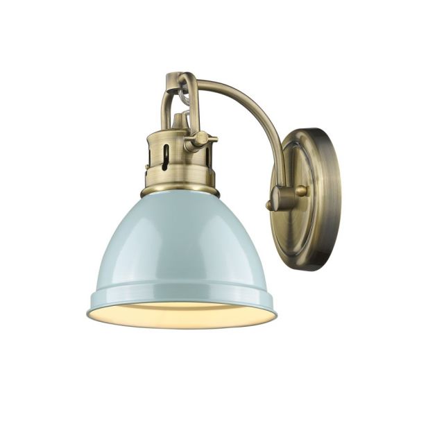 Golden Lighting Duncan 1 Light 7 inch Bath Vanity In Aged Brass With Seafoam Shade 3602-BA1 AB-SF